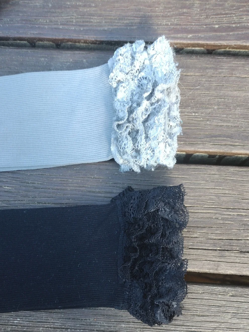 Size5T,Ruffled Cuff ,Tights W/Open Ankle in Black and Light Gray
